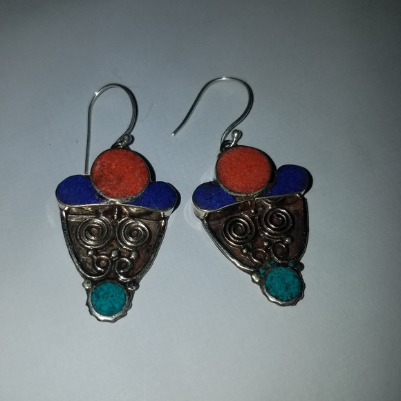 Turkish inlaid Gemstone earrings - Picture 1 of 6
